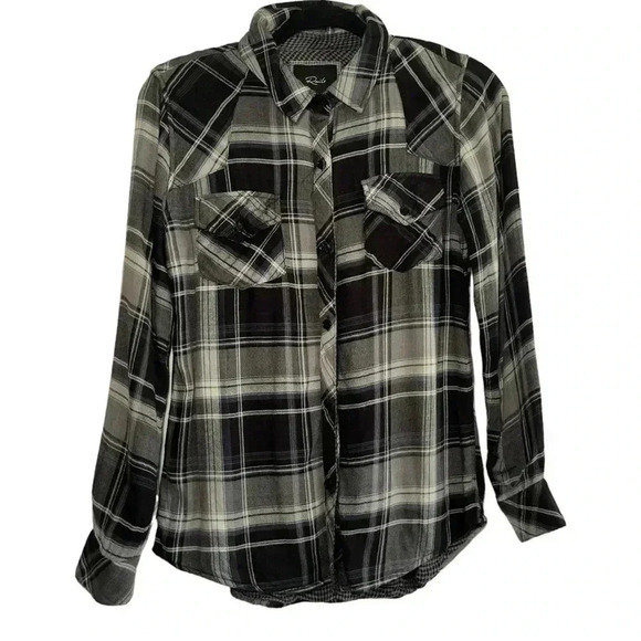 Rails Tops - Rails Plaid Black White Blue Long Sleeve Tencel and  Rayon Size XS